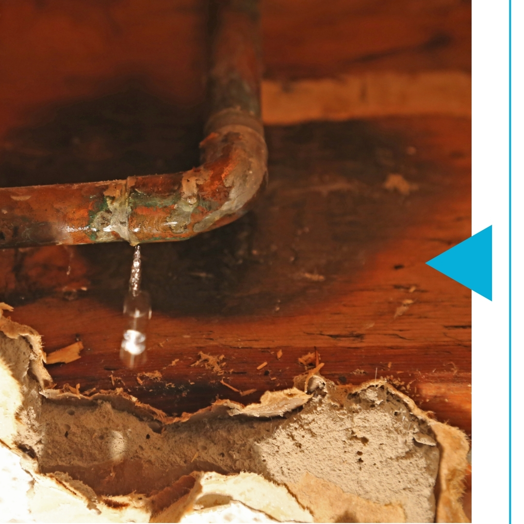 Pipe leak causing wood damage